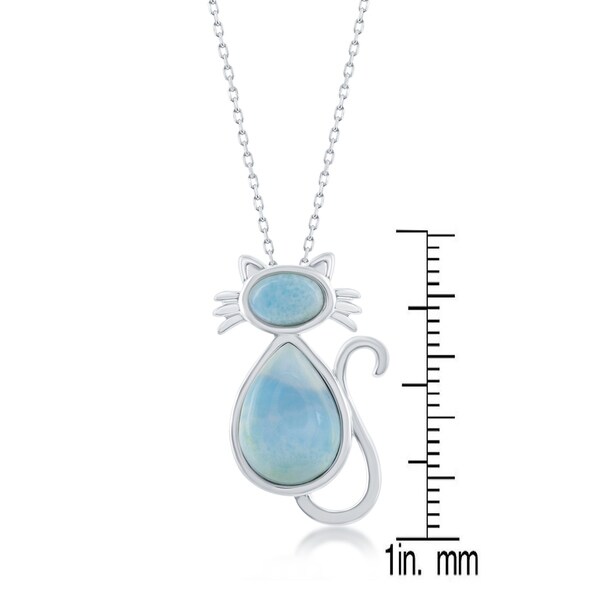 Sterling Silver Natural Larimar & CZ Pendant with 18 Chain Sterling Silver Natural Larimar & CZ Pendant with 18 Chain