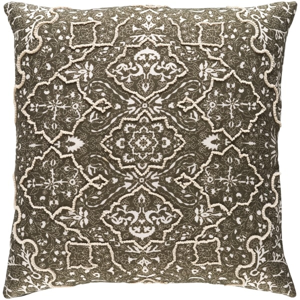 Decorative Saintes Dark Olive 22-inch Throw Pillow Cover