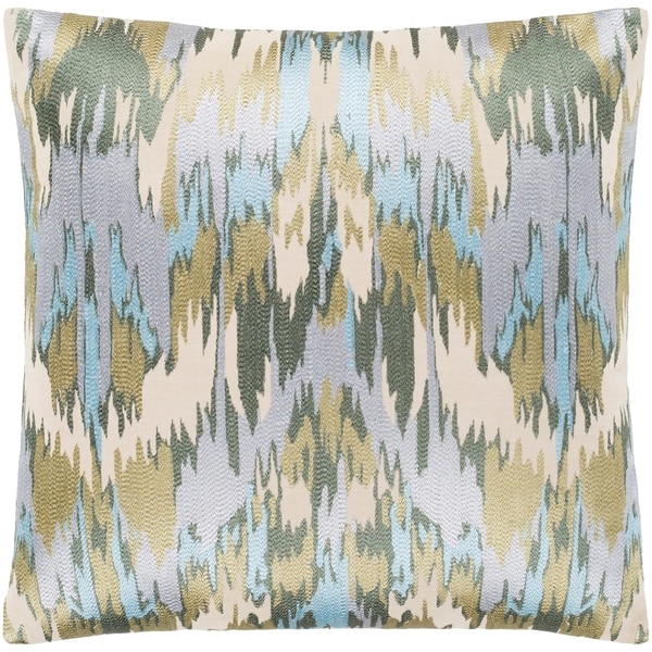 Virgil Light Blue Embroidered Ikat Poly Fill Throw Pillow (22" x 22")