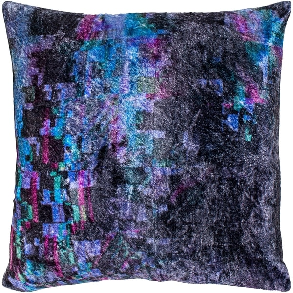 Cyber Black & Emerald Crushed Velvet Throw Pillow Cover (22" x 22")