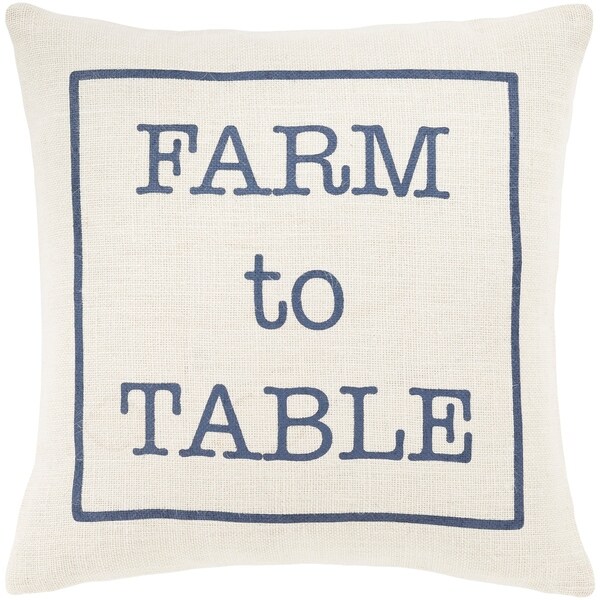 Santiago Cream & Navy Modern Farmhouse Feather Down Throw Pillow (18" x 18")