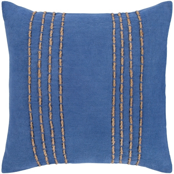 Malik Navy & Tan Hand Embroidered Poly Fill Throw Pillow (20" x 20")