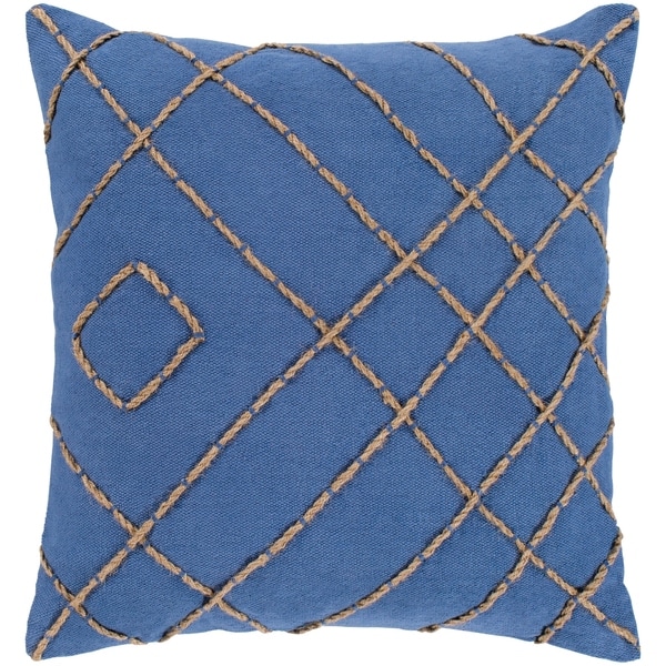 Kelby Navy & Tan Hand Embroidered Poly Fill Throw Pillow (22" x 22")