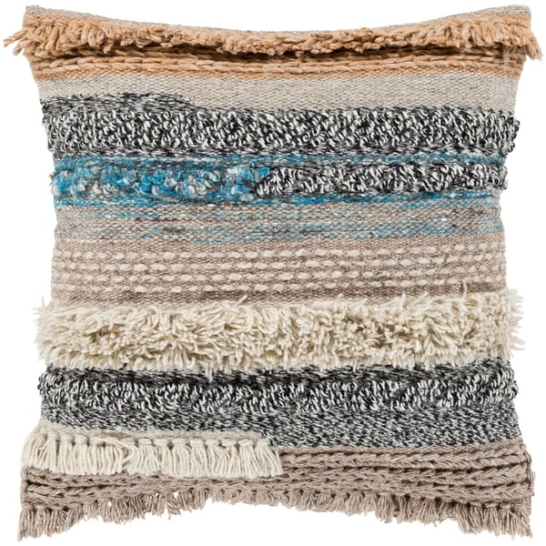 Siesta Taupe Bohemian Woven Wool Poly Fill Throw Pillow (20" x 20")