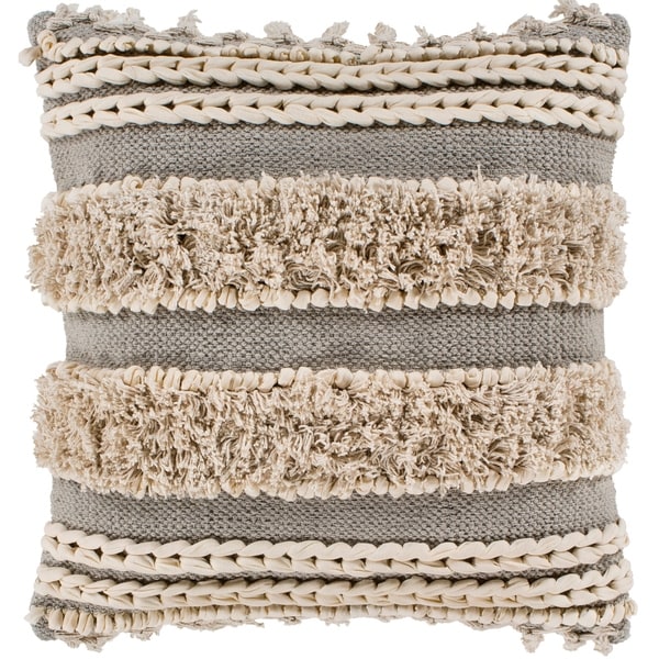 Rylie Taupe Bohemian Braided Shag Throw Pillow Cover (22" x 22")