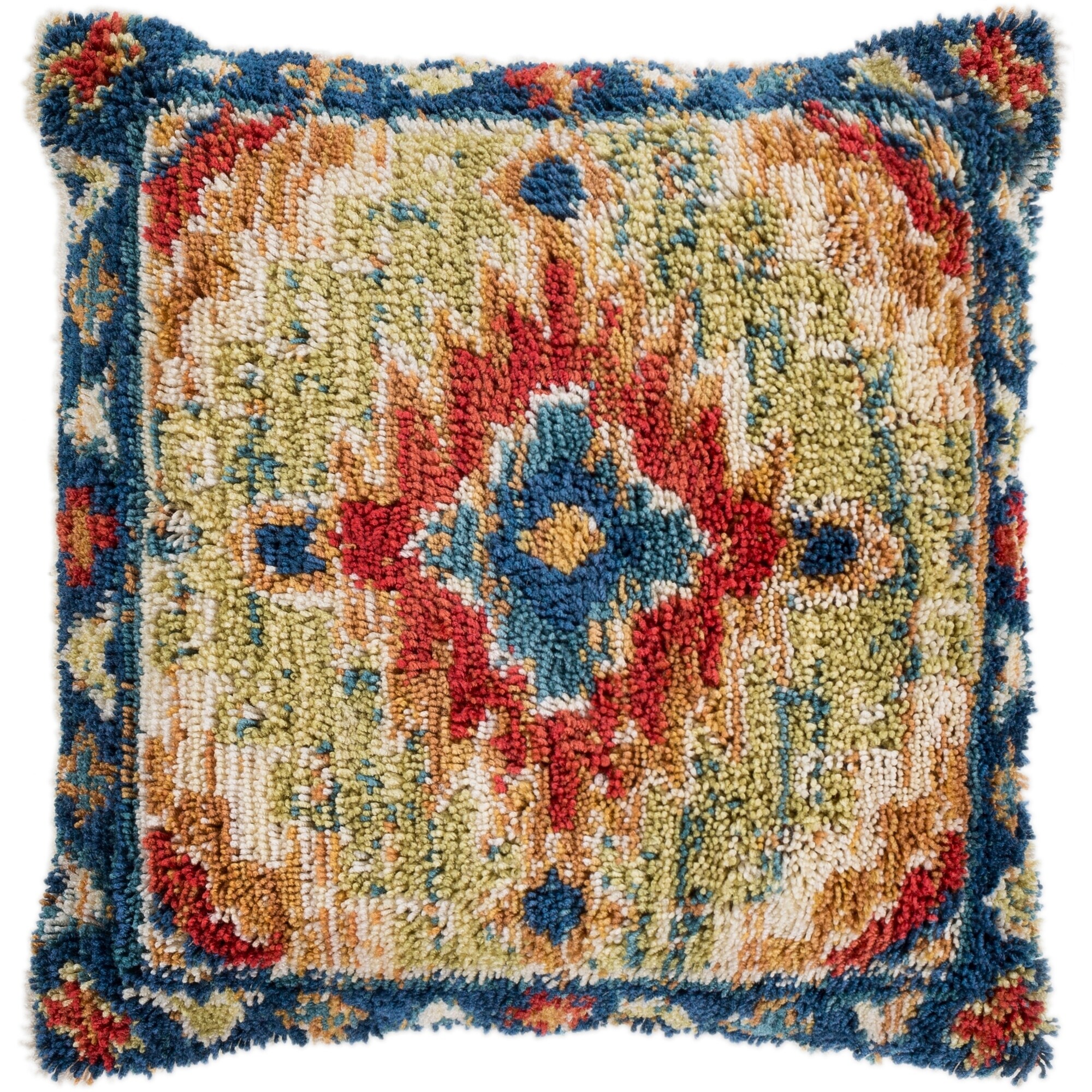 Shop Dakota Navy Orange Bohemian Shag Feather Down Throw Pillow