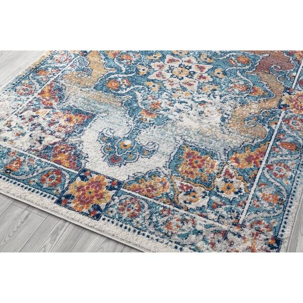 Aurelia Vintage Medallion Blue Orange Area Rug 7 9 X Vintage Medallion Blue Orange Area Rug