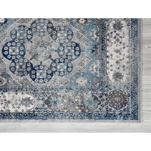 Shop Aurelia Bordered Gray Light Blue Area Rug 5 1 X7 6 On Sale Overstock 23144846