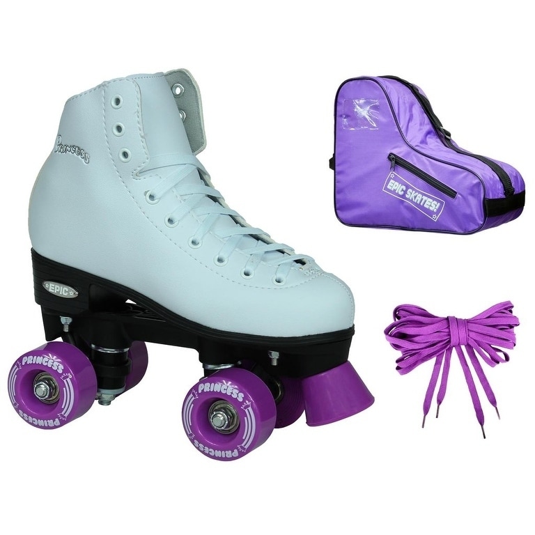 Epic Classic Black High-Top Quad Roller Skate Bundle w/Bag, Laces, and Pom  Poms