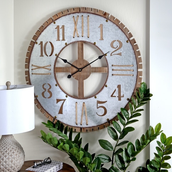 Wood Metal Rope Detail Wall Clock 31.5"