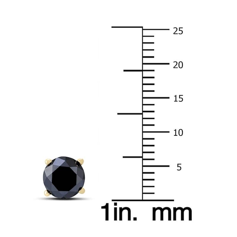 1 Carat Round Single Solitaire Black Diamond Stud Earring in 10K Yellow Gold