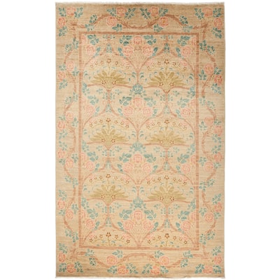Patterned & Floral, One-of-a-Kind Hand-Knotted Area Rug - Ivory, 4' 10" x 7' 10" - 5 x 8
