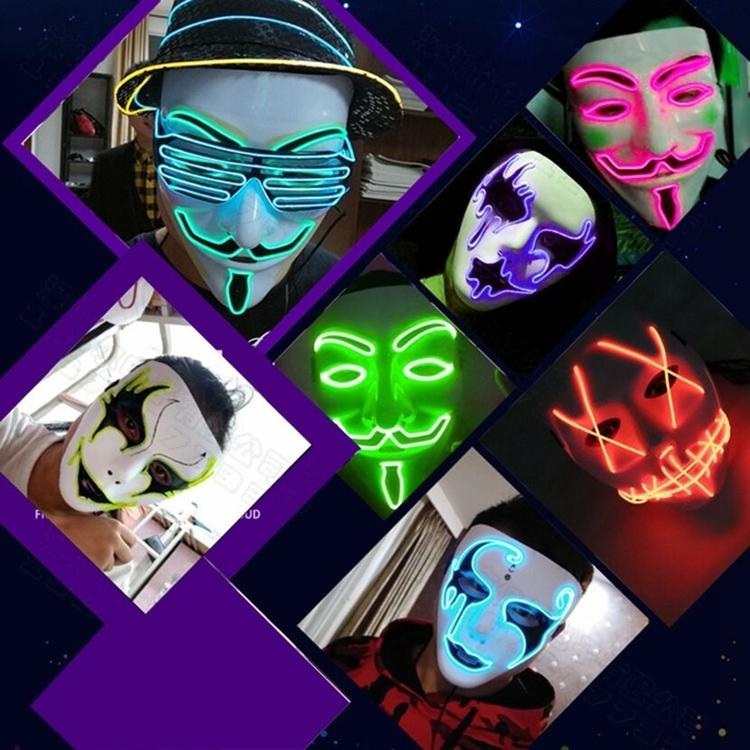Masque Halloween LED Effrayant - Lot De 2 Masques Lumineux Avec Télécommande, Pour Fête, Cosplay, Jardin - 8