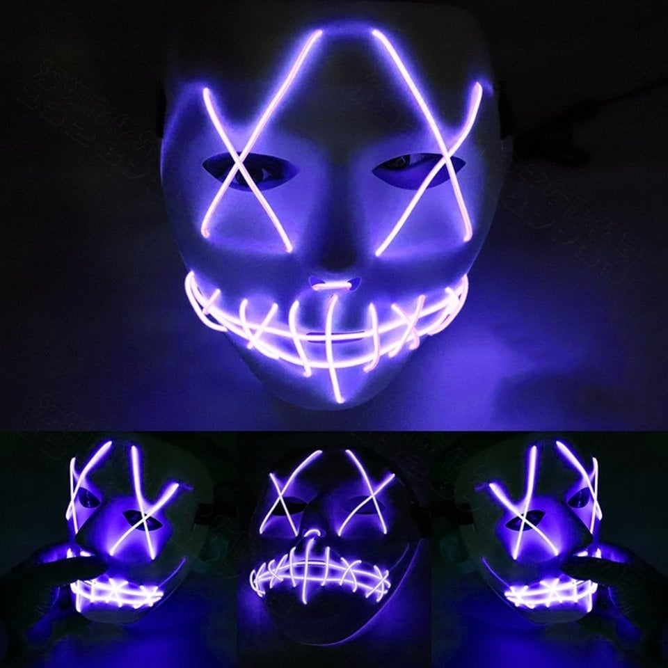 Costume LED Glow Scary Neon Mask for Festival Party Carnival Costume Christmas Cosplay Glowing in Dark Light up Halloween Masks Sinwind Halloween Mask LED Purge Mask Purple 