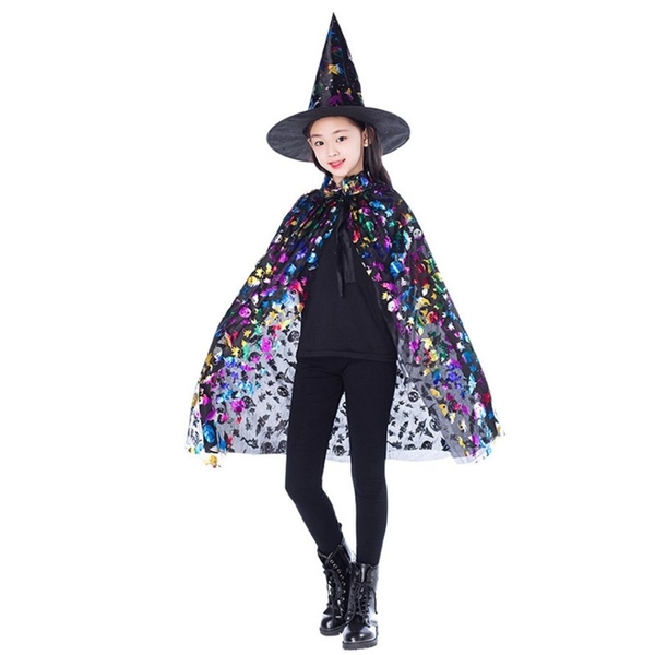 Wizard Hat Unisex Kids Wizard Party Costume Cloak Fancy Dress Witch Purple Cape