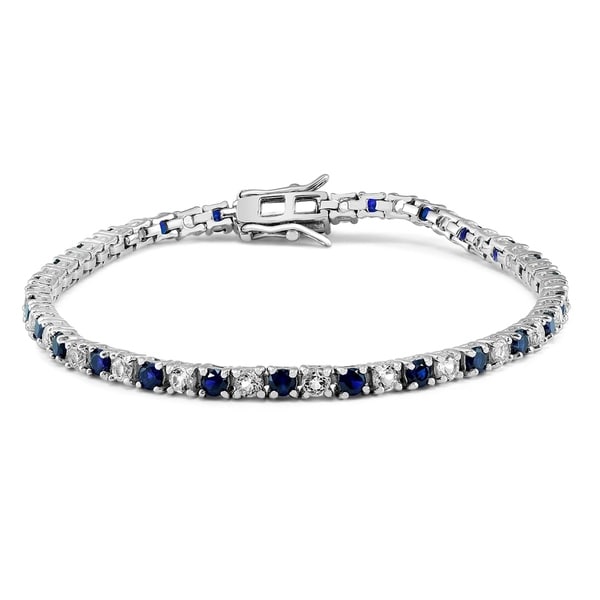 Created Blue Shire And White Topaz Bracelet In 925 Sterling Created Blue Shire And White Topaz Bracelet In 925 Sterling Silver