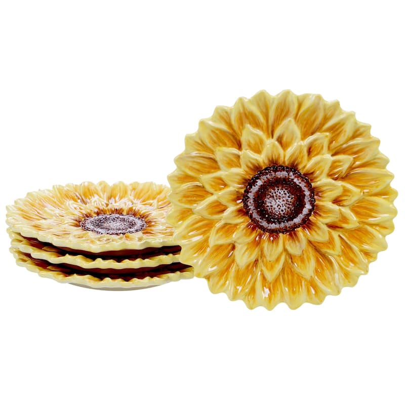 Certified International Sunset Sunflower 3-D Dessert Plates (Set of 4)