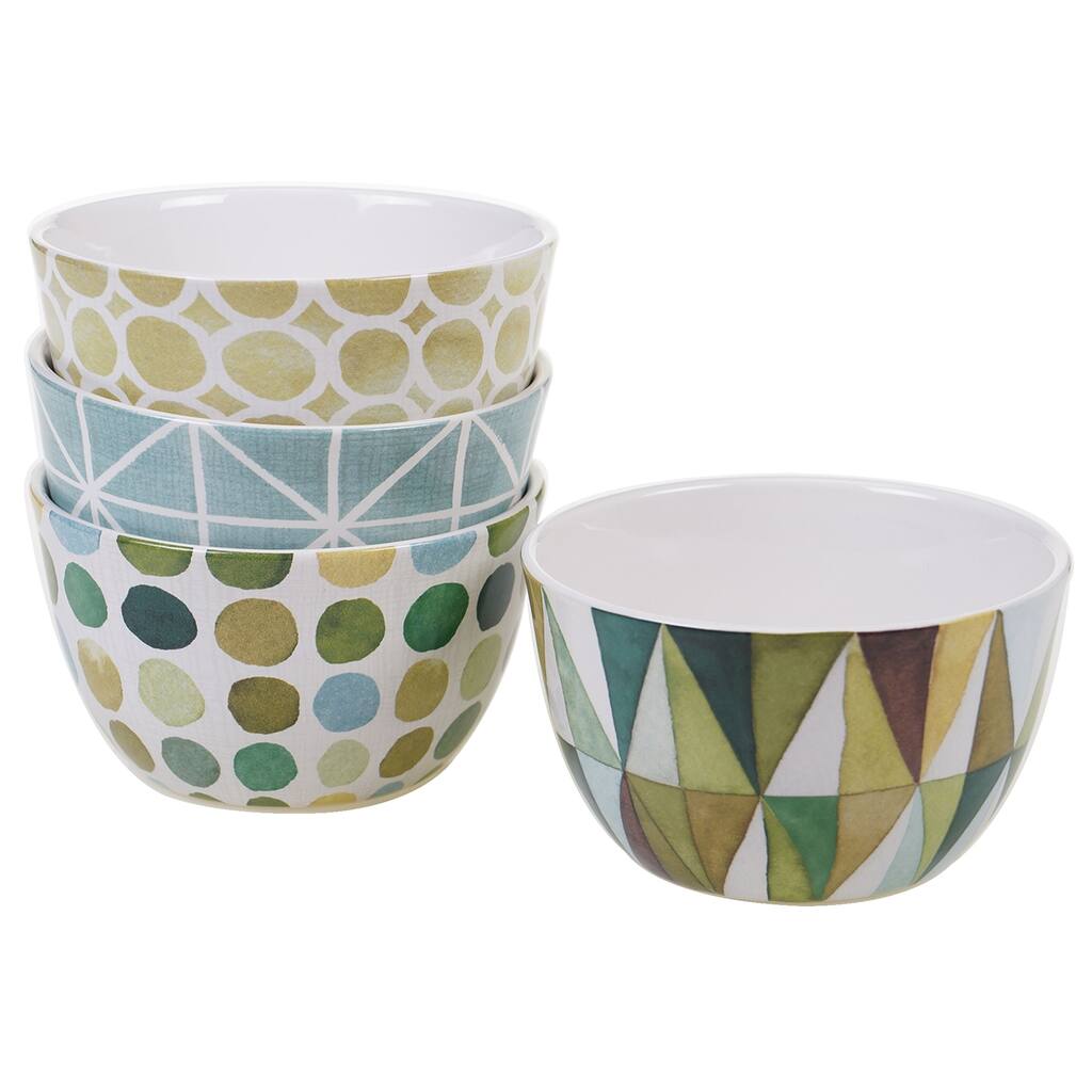 Certified International Mixed Green Patterns 5.25-inch Ice Cream Bowls (Set of 4)