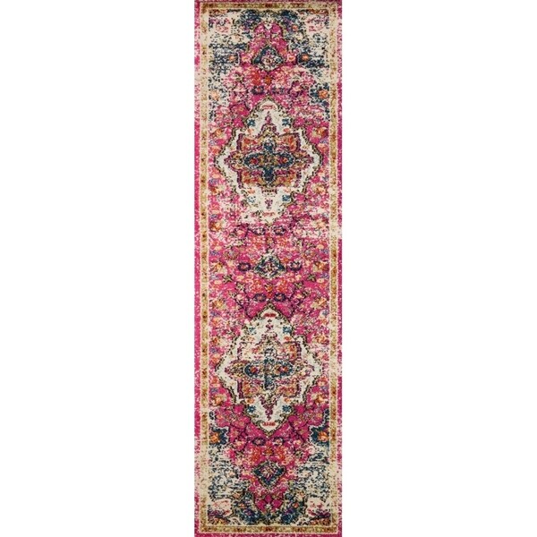 Vintage Bohemian Pink/ Multi Floral Medallion Distressed Runner Rug - 2'2" x 10' Runner