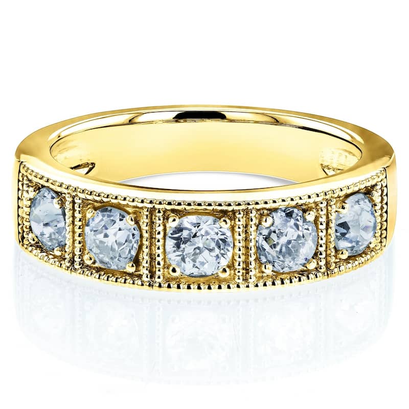 Kobelli 0.8 Carats Natural Diamond 14k Solid Gold Milgrain Framed Five Stone Vintage Style Wedding Ring (5mm)