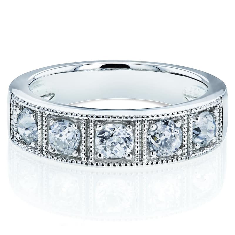 Kobelli 0.8 Carats Natural Diamond 14k Solid Gold Milgrain Framed Five Stone Vintage Style Wedding Ring (5mm)