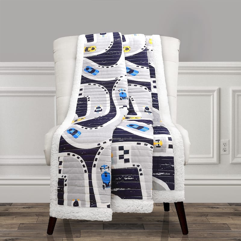 Lush Decor Car Tracks Sherpa Throw - 60" x 50"