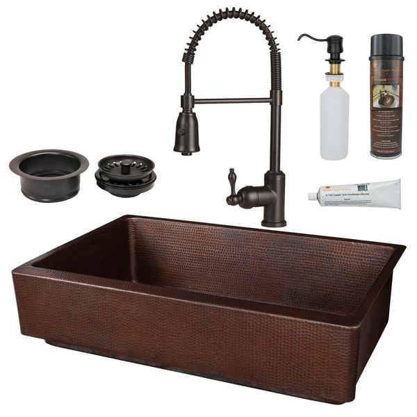 Premier Copper Products - KSP4_KASDB35227 Retrofit Kitchen Sink, Faucet and Accessories Package