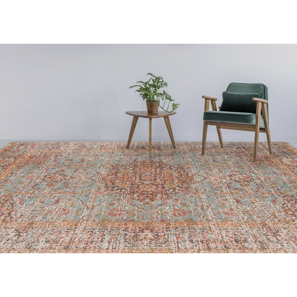 Ethereal Vintage Teal/ Orange Area Rug - 7'6" x 9'6"