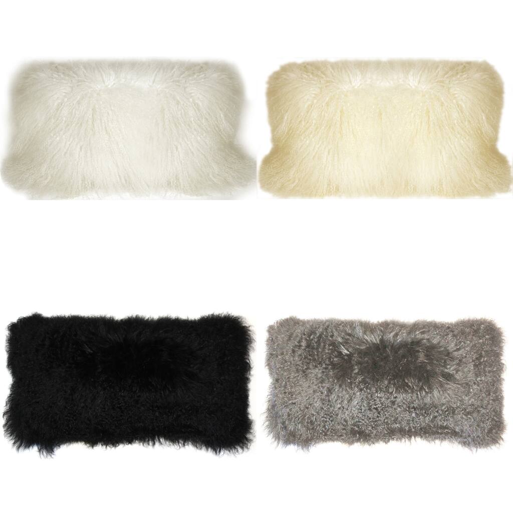 Mongolian Sheepskin Rectangular Wool 12x24 Throw Pillow with Polyfill Insert