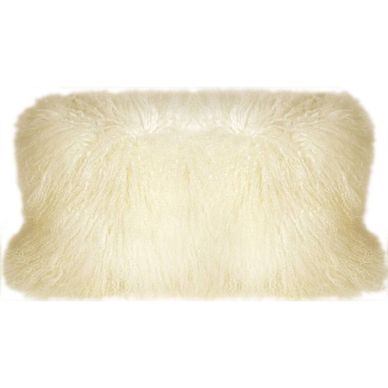 Mongolian Sheepskin Rectangular Wool 12x24 Throw Pillow with Polyfill Insert - Natural White