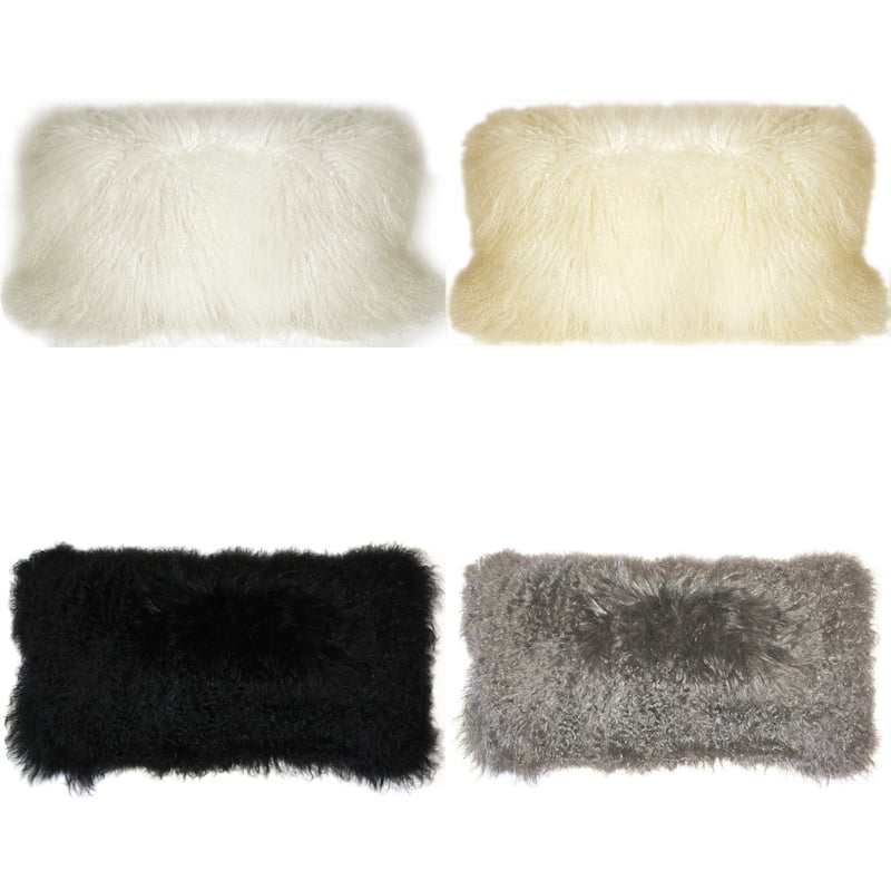 Mongolian Sheepskin Rectangular Wool 12x24 Throw Pillow with Polyfill Insert