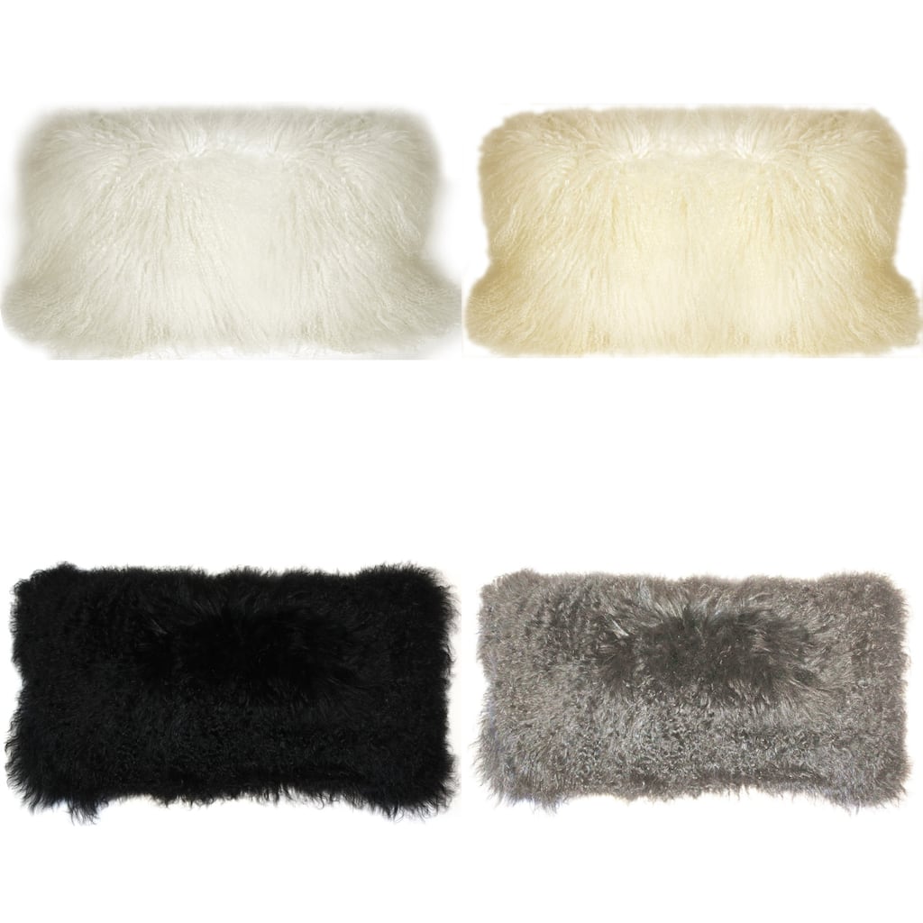 Mongolian Sheepskin Rectangular Wool 12x24 Throw Pillow with Polyfill Insert