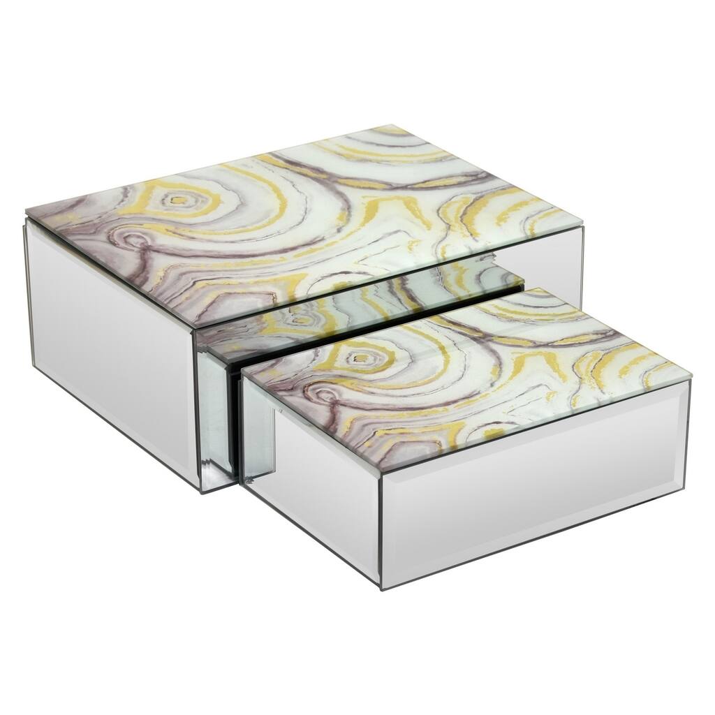 Three Hands Set Of Two Glass Mirrored Boxes - l 10x8x4 s 8x5.5x3