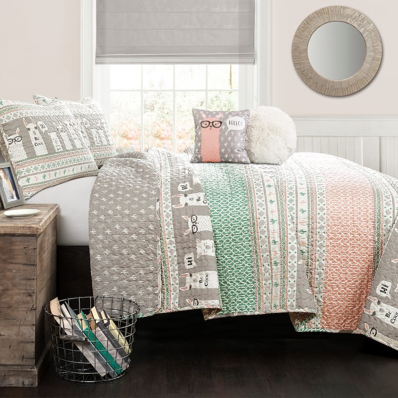 Lush Decor Llama Stripe Quilt Set - pink & turquoise - Twin