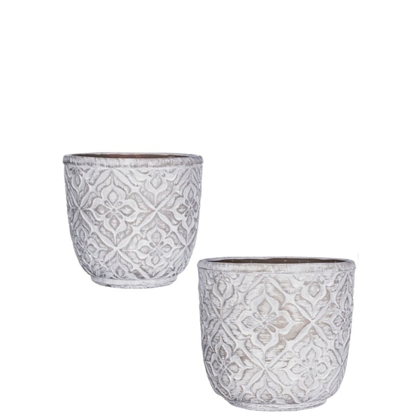 Shop Patterned Cement Flower Pots - Set of 2 - 6.25"l x 6.25"w x 6"h, 7
