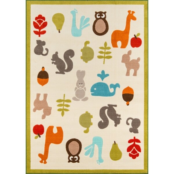 Momeni Mini Mo Baby Wild Things Ivory Kids Area Rug - 4'11" x 7'