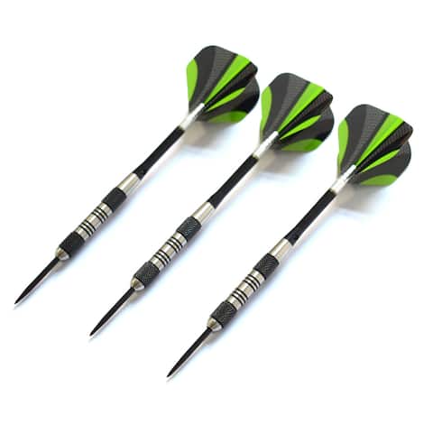 Dublin Steel Tip Darts Set - Includes 3 Darts with Aluminum Shafts, 3 Extra Poly Flights, Dart Wrench, and Case - Black