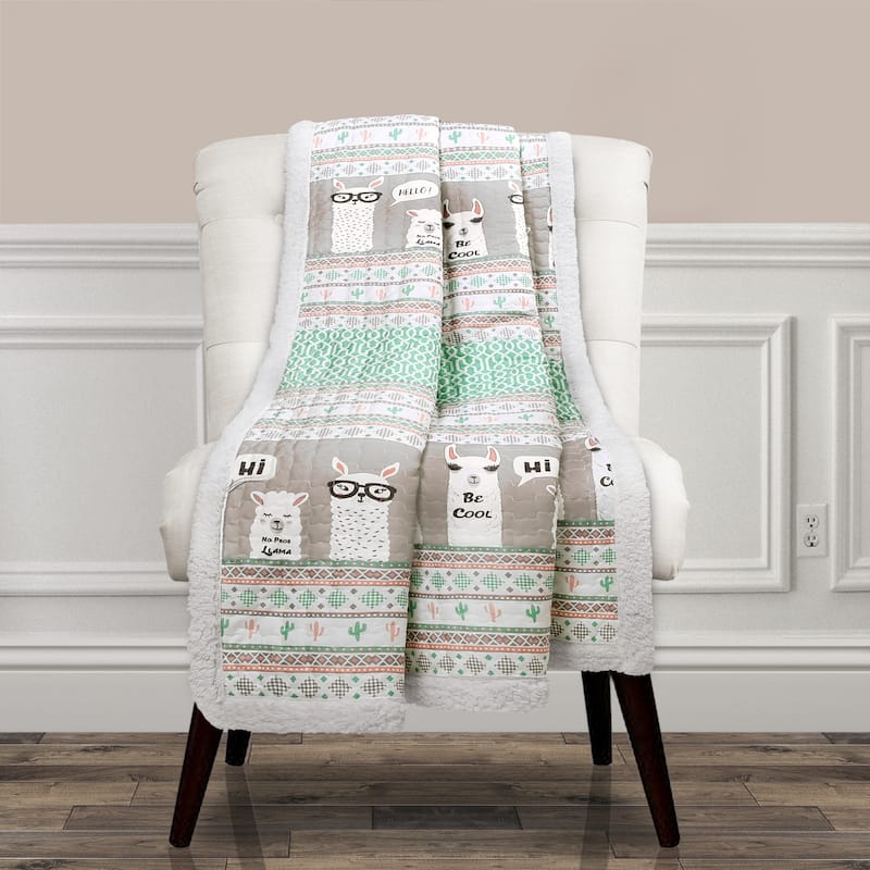 Lush Decor Llama Stripe Sherpa Throw - pink & turquoise