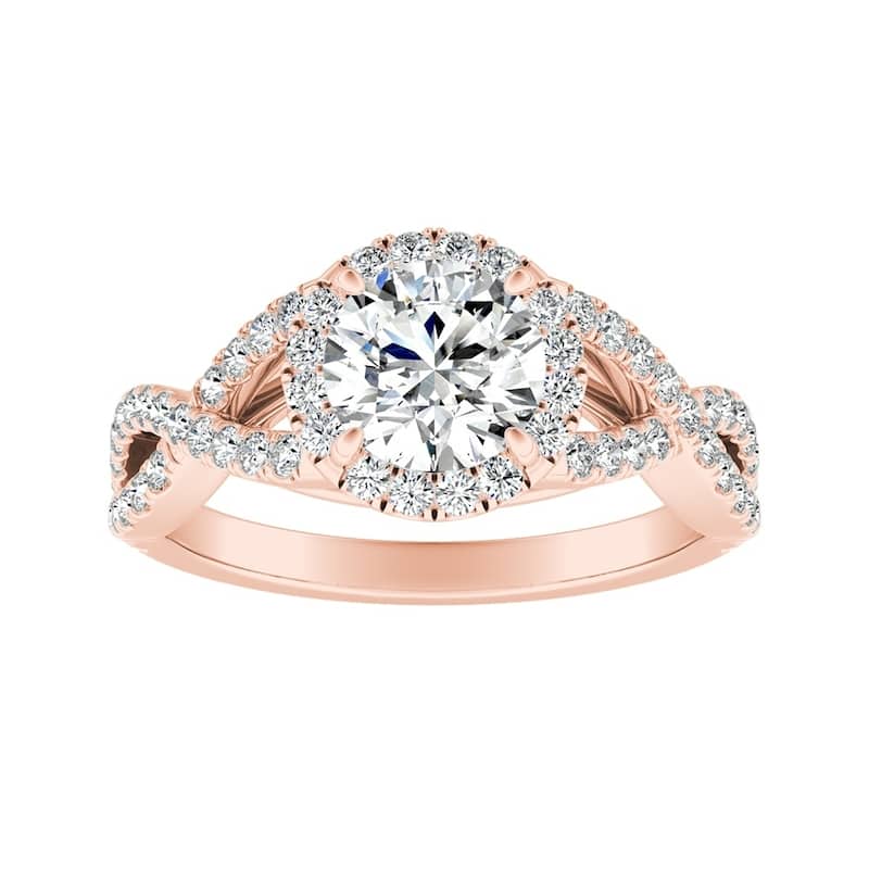 Auriya 14k Gold 1 carat TW Round Halo Diamond Engagement Ring (G-H, VS1-VS2) - 5 - Rose