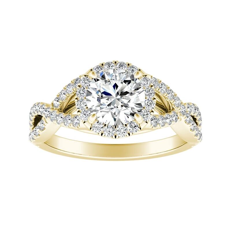 Auriya 14k Gold 1 carat TW Round Halo Diamond Engagement Ring (G-H, VS1-VS2) - 5.5 - Yellow