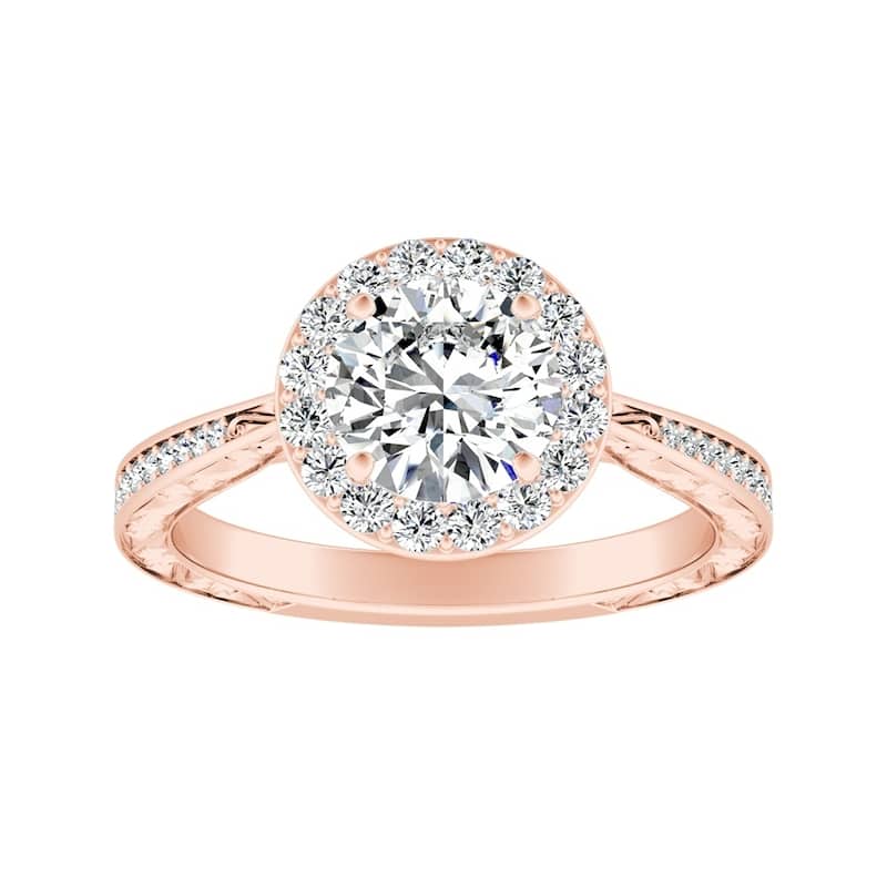 Auriya 14k Gold Vintage 9/10ctw Round Halo Diamond Engagement Ring (G-H, VS1-VS2) - 7.5 - Rose