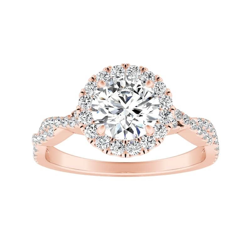 Auriya 14k Gold Twisted 7/8ctw Round Halo Diamond Engagement Ring (G-H, VS1-VS2) - 9 - Rose