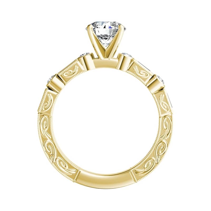 Auriya 14k Gold Vintage 3/4ctw Round and Baguette Diamond Engagement Ring (G-H, VS1-VS2)