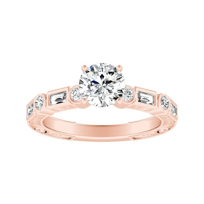 Auriya 14k Gold Vintage 3/4ctw Round and Baguette Diamond Engagement Ring (G-H, VS1-VS2)