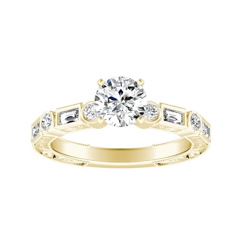 Auriya 14k Gold Vintage 3/4ctw Round and Baguette Diamond Engagement Ring (G-H, VS1-VS2)