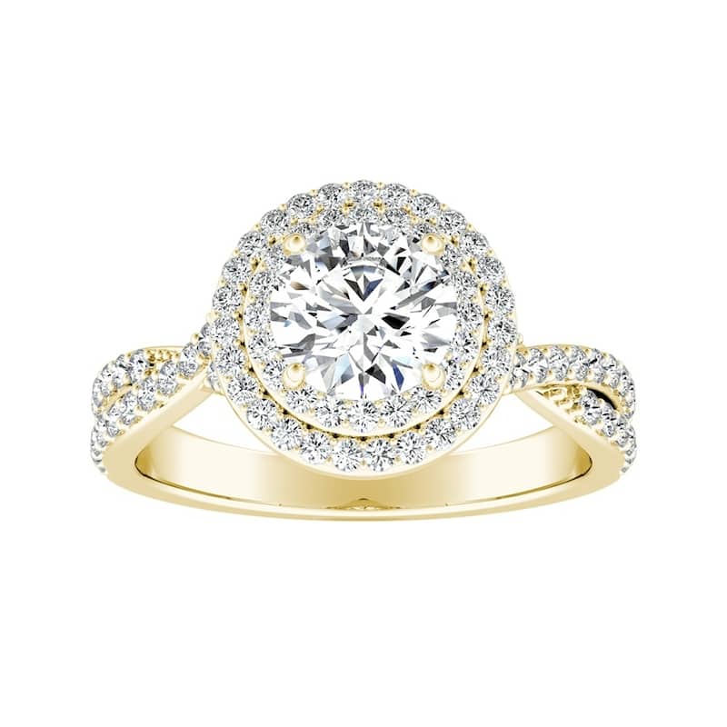 Auriya 14k Gold Twisted 9/10ctw Double Halo Diamond Engagement Ring (G-H, VS1-VS2)