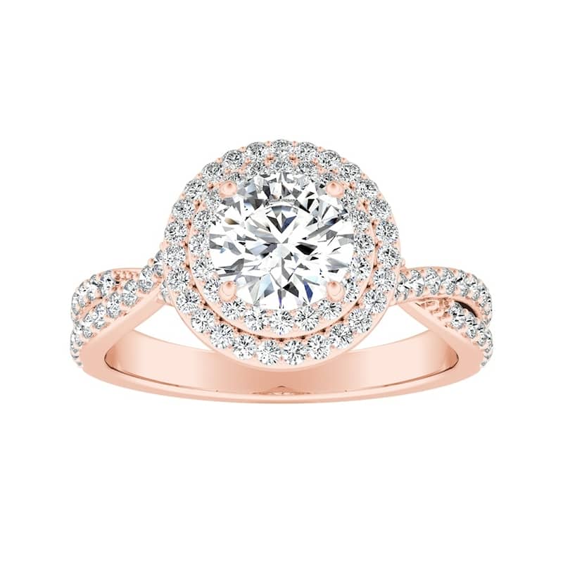 Auriya 14k Gold Twisted 9/10ctw Double Halo Diamond Engagement Ring (G-H, VS1-VS2)