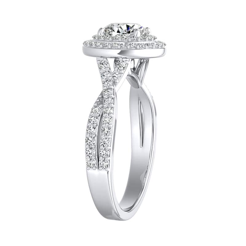 Auriya 14k Gold Twisted 9/10ctw Double Halo Diamond Engagement Ring (G-H, VS1-VS2)