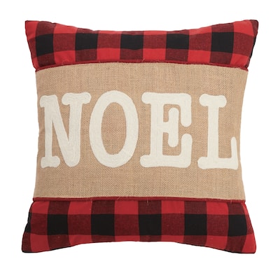 Noel Burlap Buffalo Plaid Holiday Throw Pillow