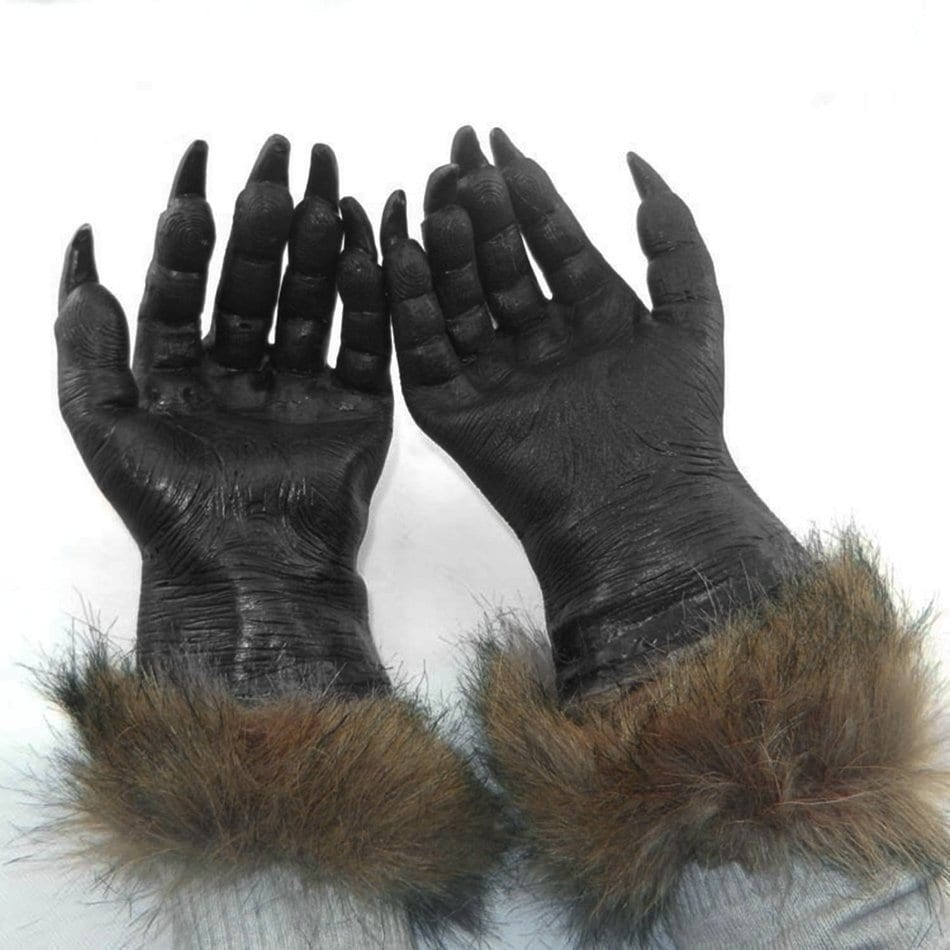 brown furry gloves